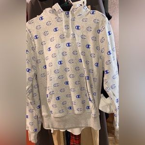 Blue and gray champion hoodie, size: small